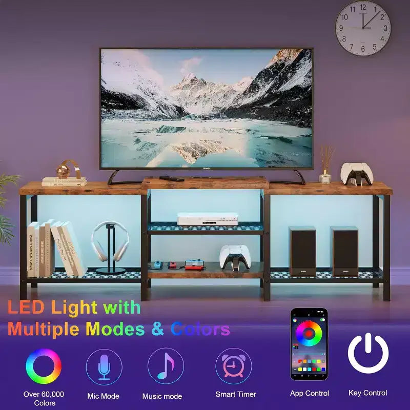 Mobile TV industriale da 67 pollici, ripiani aperti, mobile consolle in legno con struttura in metallo, tavolino console multimediale moderno, per soggiorno