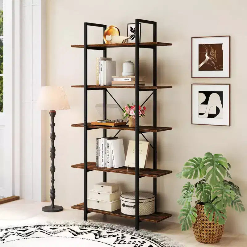 Libreria a 5 Ripiani Alta 157 cm, Scaffale Industriale Vintage con Ripiani a Giorno, Confezione da 1 o 2 Pezzi