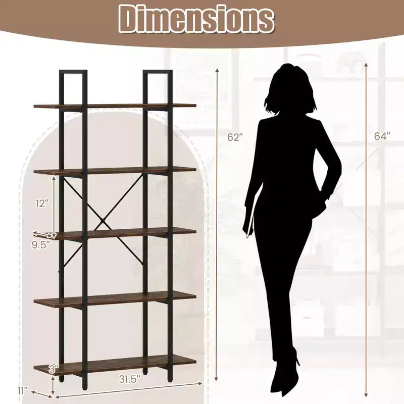 Libreria a 5 Ripiani Alta 157 cm, Scaffale Industriale Vintage con Ripiani a Giorno, Confezione da 1 o 2 Pezzi