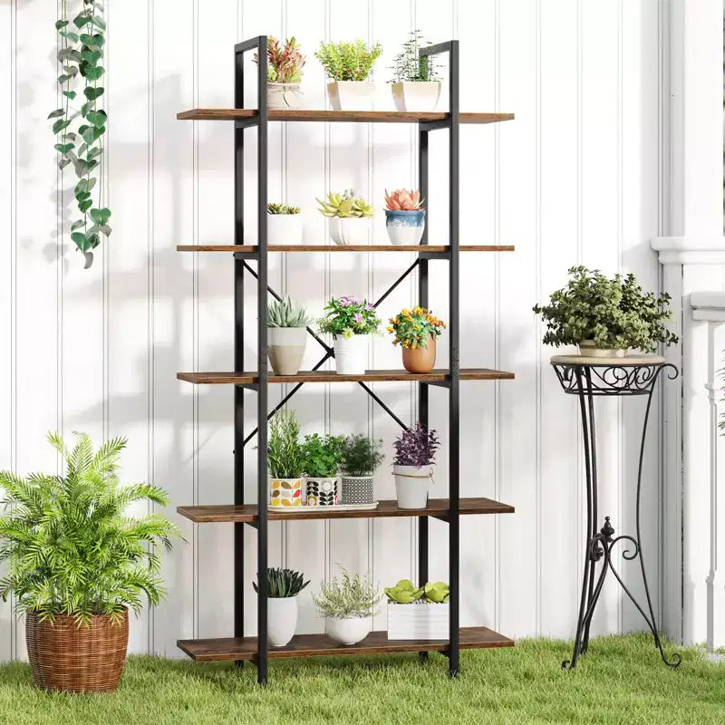 Libreria a 5 Ripiani Alta 157 cm, Scaffale Industriale Vintage con Ripiani a Giorno, Confezione da 1 o 2 Pezzi