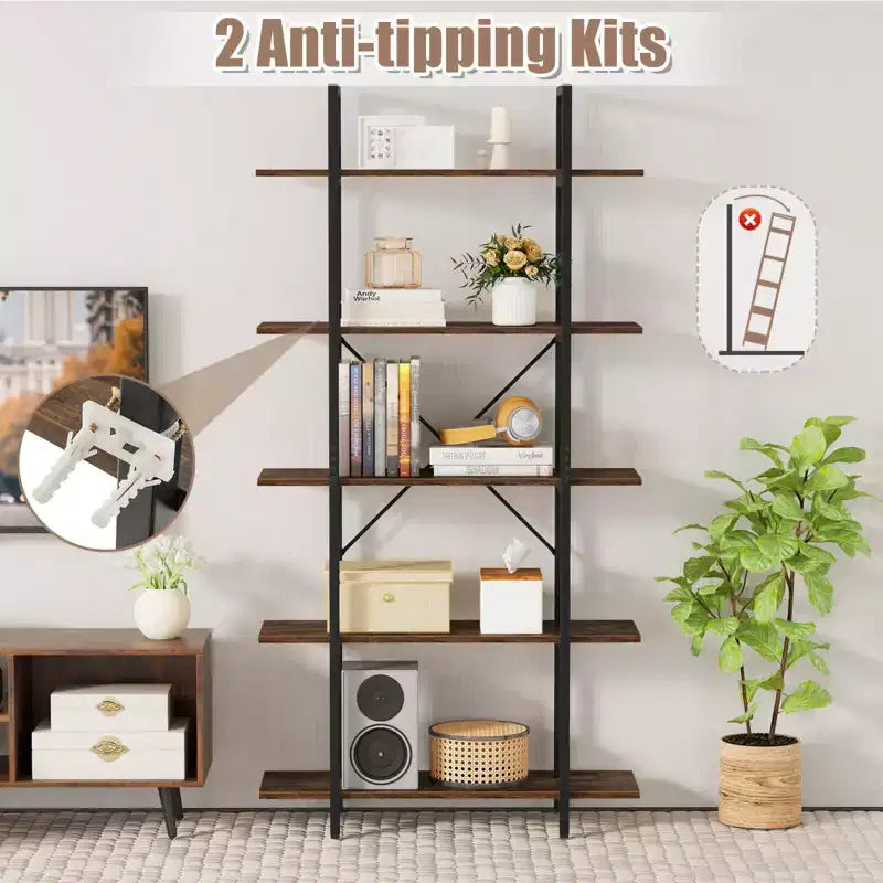 Libreria a 5 Ripiani Alta 157 cm, Scaffale Industriale Vintage con Ripiani a Giorno, Confezione da 1 o 2 Pezzi