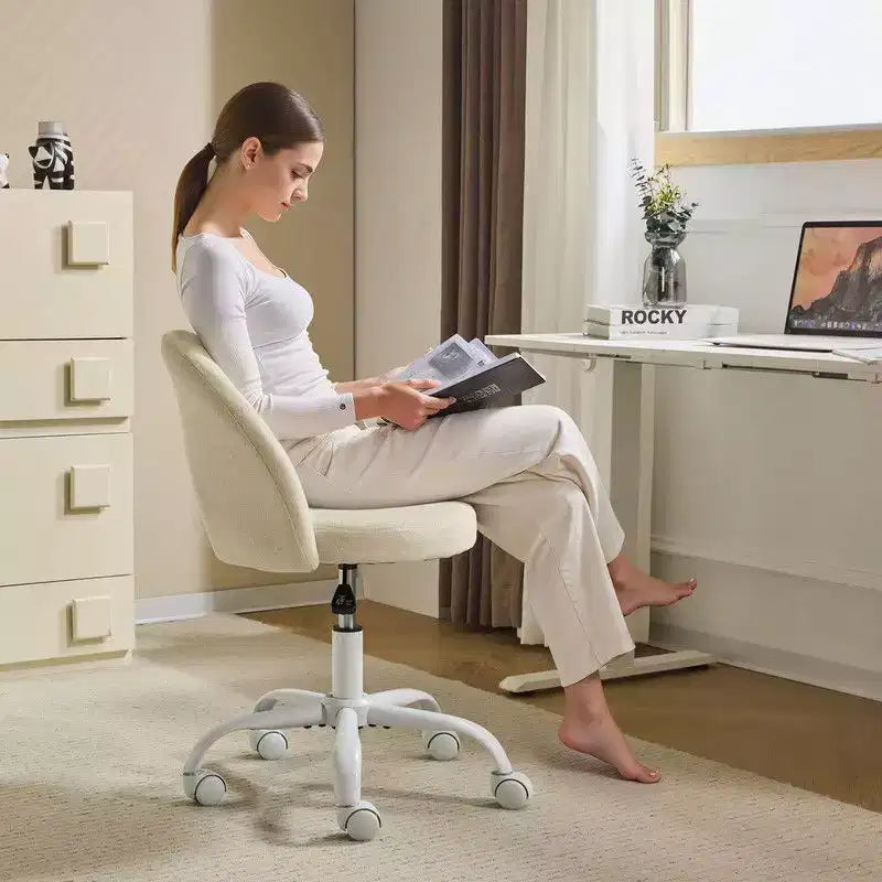 Sedia da ufficio girevole imbottita in cotone e lino giallo chiaro da 24" L
