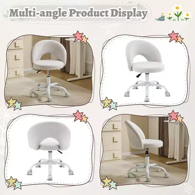 Sedia da ufficio girevole imbottita in cotone e lino giallo chiaro da 24" L