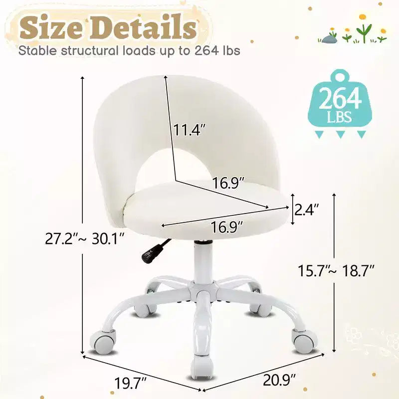 Sedia da ufficio girevole imbottita in cotone e lino giallo chiaro da 24" L
