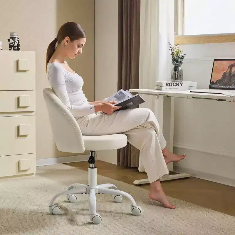 Sedia da ufficio girevole imbottita in cotone e lino giallo chiaro da 24" L