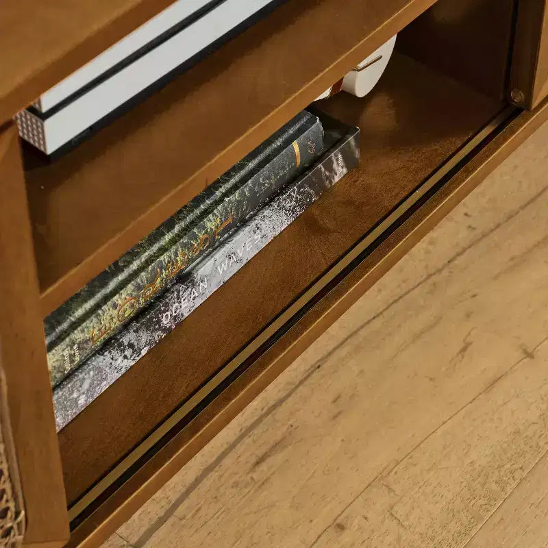 Mobile TV in legno e rattan con 2 ante scorrevoli - Stile Mid-Century Modern - 67.9