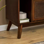 Mobile TV in legno e rattan con 2 ante scorrevoli - Stile Mid-Century Modern - 67.9