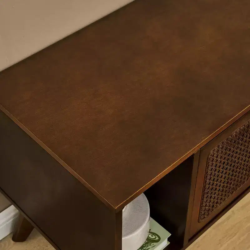 Mobile TV in legno e rattan con 2 ante scorrevoli - Stile Mid-Century Modern - 67.9