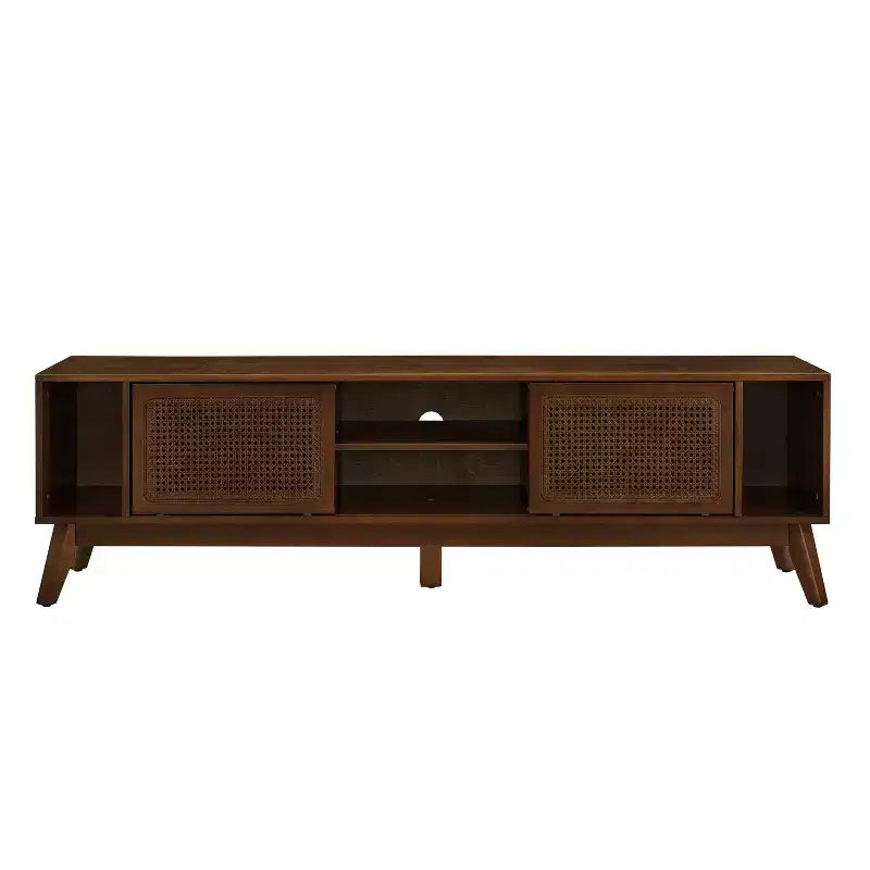 Mobile TV in legno e rattan con 2 ante scorrevoli - Stile Mid-Century Modern - 67.9