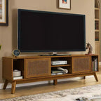 Mobile TV in legno e rattan con 2 ante scorrevoli - Stile Mid-Century Modern - 67.9
