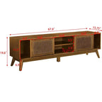 Mobile TV in legno e rattan con 2 ante scorrevoli - Stile Mid-Century Modern - 67.9