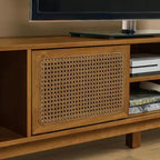 Mobile TV in legno e rattan con 2 ante scorrevoli - Stile Mid-Century Modern - 67.9