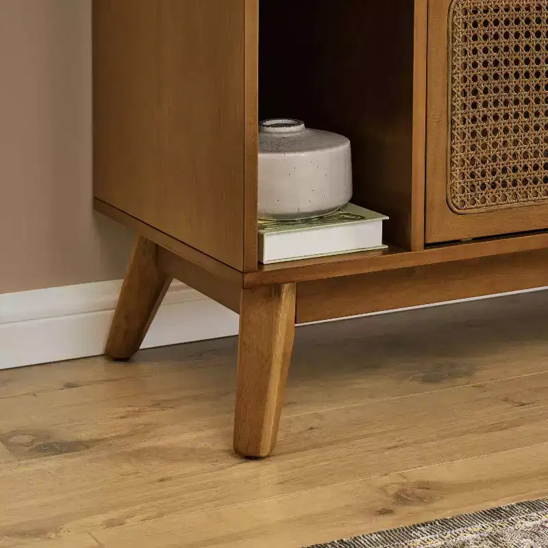 Mobile TV in legno e rattan con 2 ante scorrevoli - Stile Mid-Century Modern - 67.9