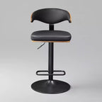 Art Leon Bentwood and Faux Leather Swivel Barstool with Adjustable Height