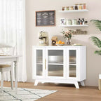 Mobile buffet con contenitore, credenza da 90 cm con ante in vetro scanalato, stazione caffè retrò con ripiano regolabile, bianco