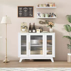 Mobile buffet con contenitore, credenza da 90 cm con ante in vetro scanalato, stazione caffè retrò con ripiano regolabile, bianco