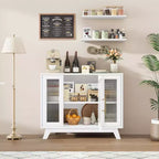 Mobile buffet con contenitore, credenza da 90 cm con ante in vetro scanalato, stazione caffè retrò con ripiano regolabile, bianco