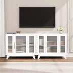 Mobile buffet con contenitore, credenza da 90 cm con ante in vetro scanalato, stazione caffè retrò con ripiano regolabile, bianco