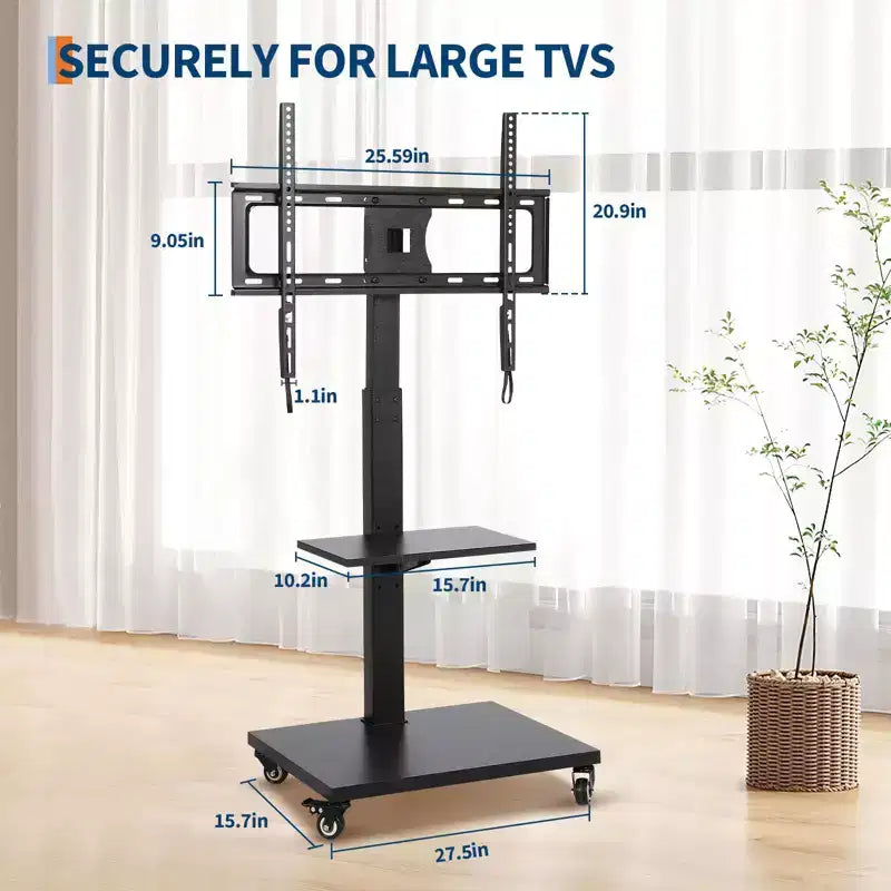 Carrello TV Mobile con Presa di Corrente - Inclinabile e Girevole a 360°, Regolabile in Altezza su Ruote per TV da 32-75 Pollici, Capacità Fino a 50 kg