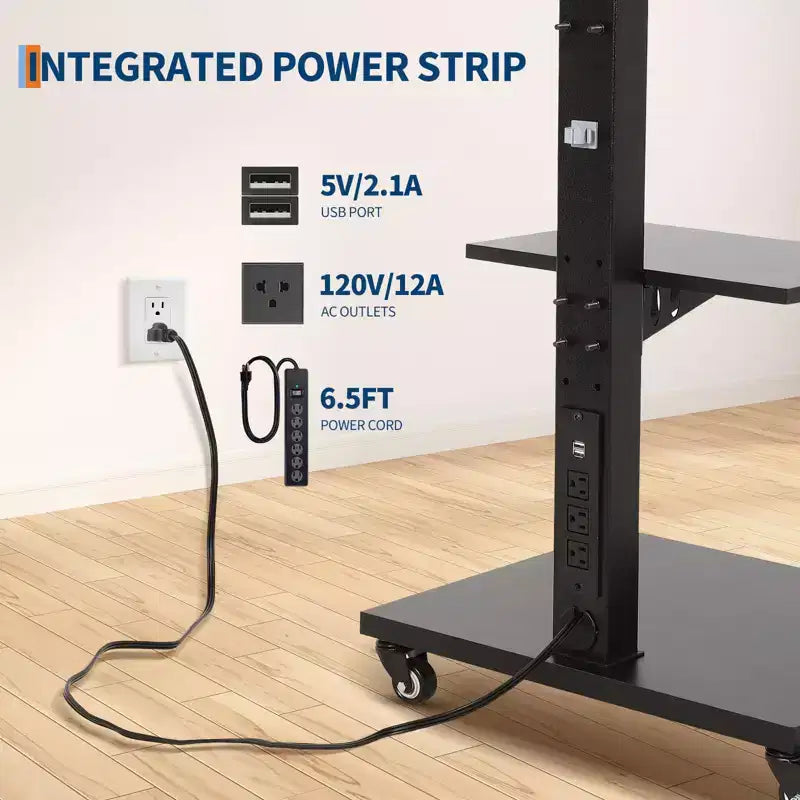 Carrello TV Mobile con Presa di Corrente - Inclinabile e Girevole a 360°, Regolabile in Altezza su Ruote per TV da 32-75 Pollici, Capacità Fino a 50 kg