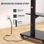 Carrello TV Mobile con Presa di Corrente - Inclinabile e Girevole a 360°, Regolabile in Altezza su Ruote per TV da 32-75 Pollici, Capacità Fino a 50 kg