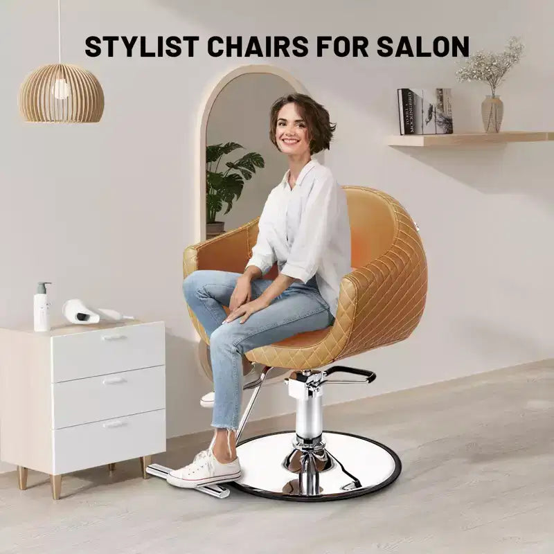 Sedia da salone per parrucchiere con seduta extra larga e accattivante cucitura a rombi