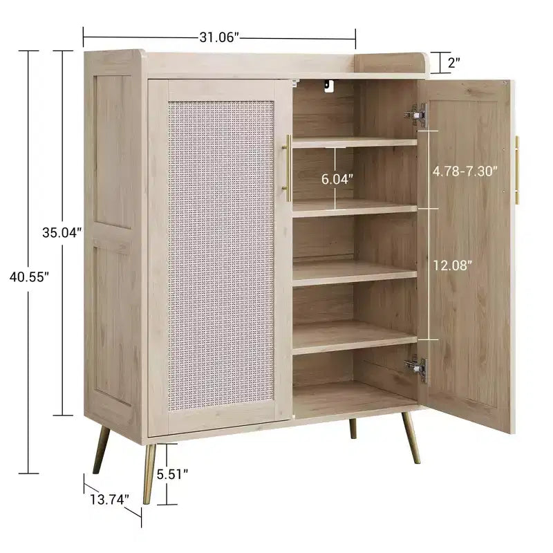 Scarpiera in Rattan, Scarpiera Contenitore a 5 Ripiani con Ripiano Regolabile per Ingresso, Scarpiera Autoportante