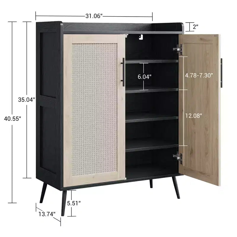 Scarpiera in Rattan, Scarpiera Contenitore a 5 Ripiani con Ripiano Regolabile per Ingresso, Scarpiera Autoportante