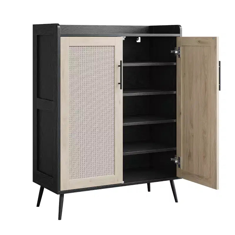Scarpiera in Rattan, Scarpiera Contenitore a 5 Ripiani con Ripiano Regolabile per Ingresso, Scarpiera Autoportante