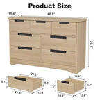 Cassettiera a 7 cassetti per camera da letto, Comò doppio moderno naturale con maniglie integrate, Cassettiera in legno per soggiorno, corridoio