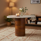 Mono Medium Marble Side Table - ACC2907A - Off White Marble/Walnut - Safavieh