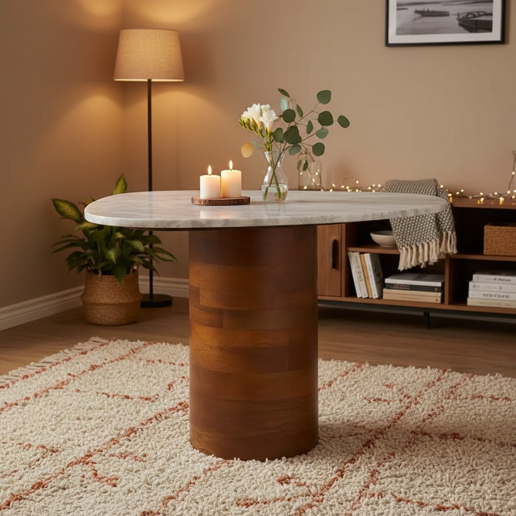 Mono Medium Marble Side Table - ACC2907A - Off White Marble/Walnut - Safavieh