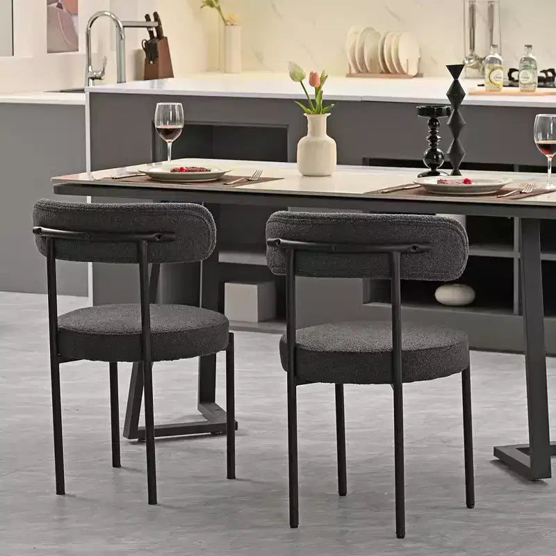 Set di 2 sedie da pranzo in bouclé, schienale curvo e seduta rotonda imbottita in stile Mid-Century, accoglienti sedie da cucina per soggiorno moderno e appartamento