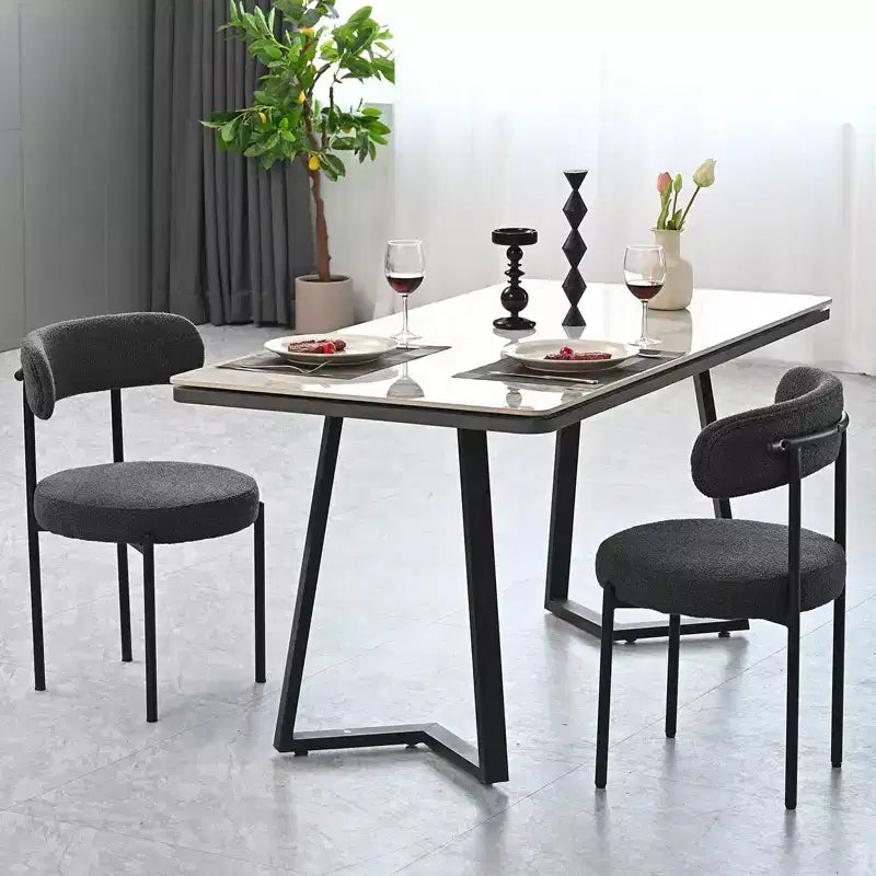 Set di 2 sedie da pranzo in bouclé, schienale curvo e seduta rotonda imbottita in stile Mid-Century, accoglienti sedie da cucina per soggiorno moderno e appartamento