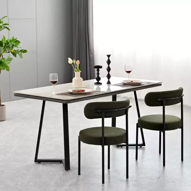 Set di 2 sedie da pranzo in bouclé, schienale curvo e seduta rotonda imbottita in stile Mid-Century, accoglienti sedie da cucina per soggiorno moderno e appartamento