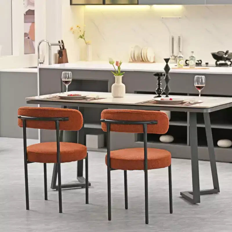 Set di 2 sedie da pranzo in bouclé, schienale curvo e seduta rotonda imbottita in stile Mid-Century, accoglienti sedie da cucina per soggiorno moderno e appartamento