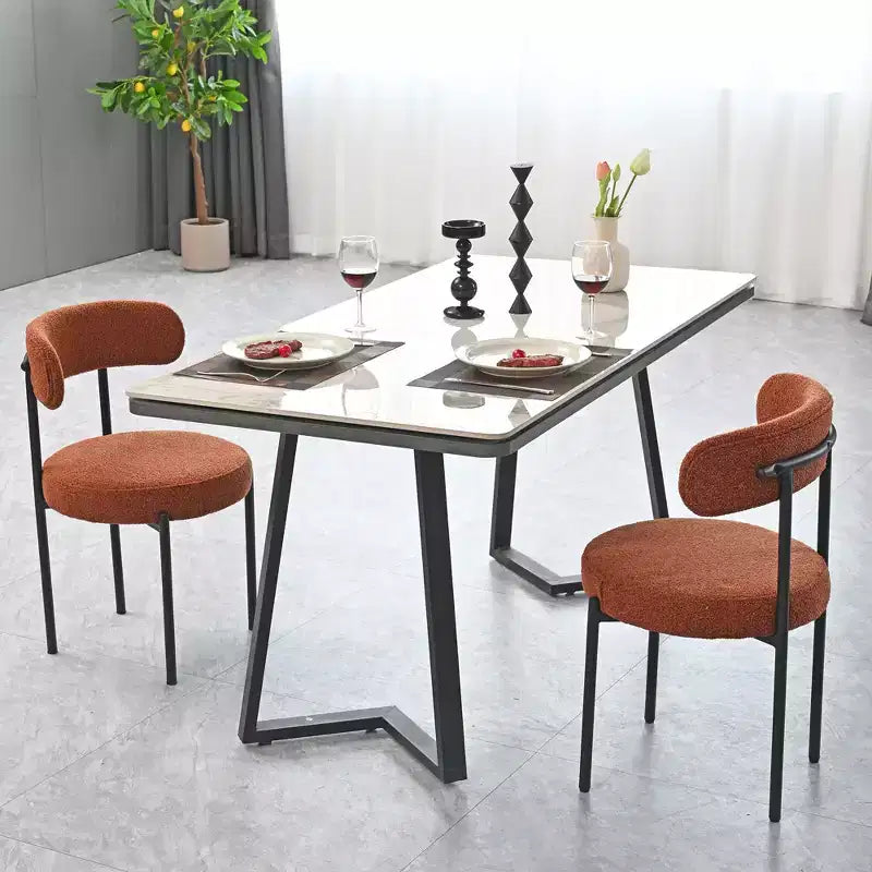 Set di 2 sedie da pranzo in bouclé, schienale curvo e seduta rotonda imbottita in stile Mid-Century, accoglienti sedie da cucina per soggiorno moderno e appartamento