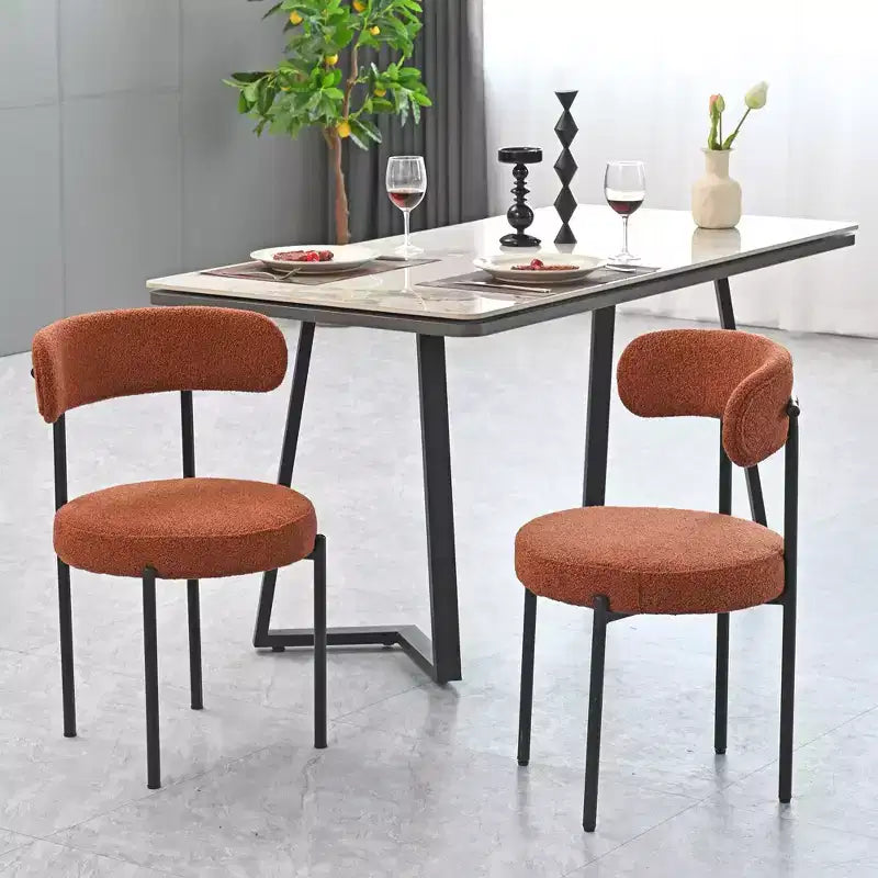 Set di 2 sedie da pranzo in bouclé, schienale curvo e seduta rotonda imbottita in stile Mid-Century, accoglienti sedie da cucina per soggiorno moderno e appartamento