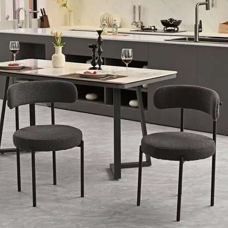 Okak Set of 2 Boucle Dining Chairs, Mid-Century Curved Backrest & Round Upholstered, Cosy Kitchen Chairs for Modern Living Room & Apartment