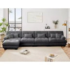 Divano a L a 4 posti per soggiorno, comodo divano Cloud con pouf convertibile, in ciniglia, colore caffè chiaro