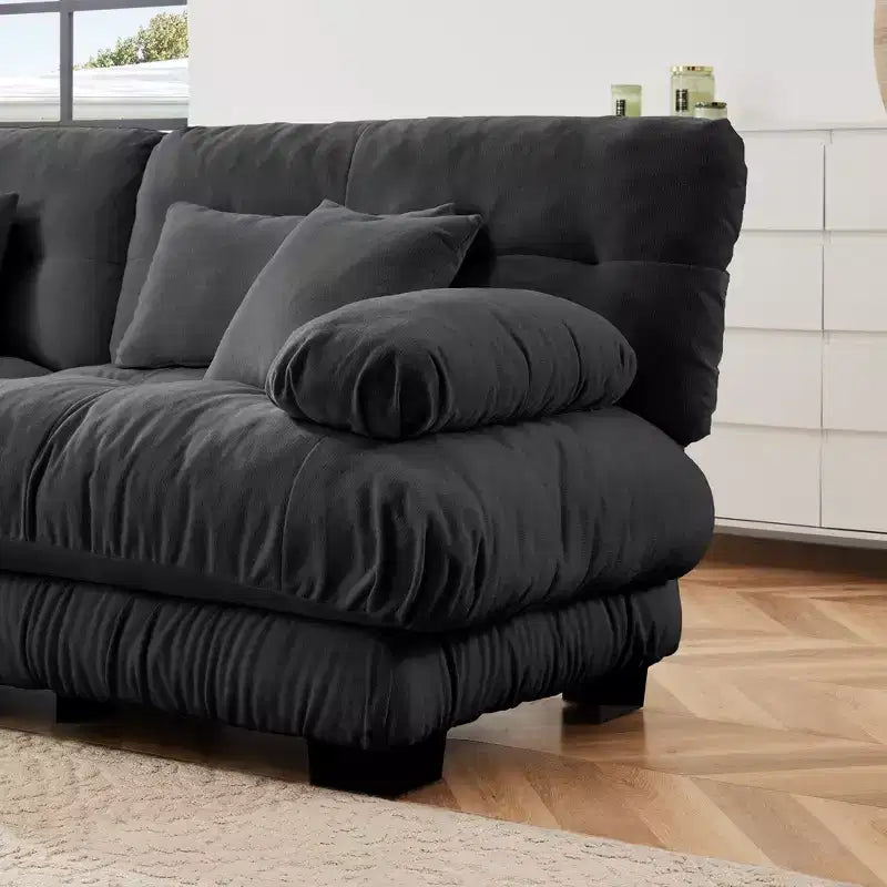 Divano a L a 4 posti per soggiorno, comodo divano Cloud con pouf convertibile, in ciniglia, colore caffè chiaro