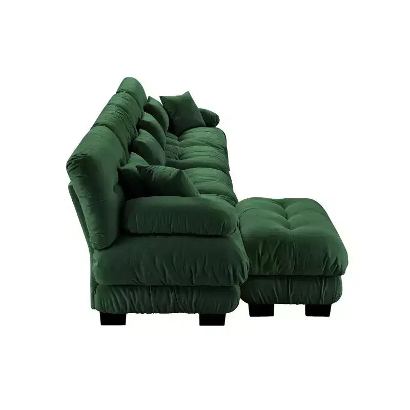 Divano a L a 4 posti per soggiorno, comodo divano Cloud con pouf convertibile, in ciniglia, colore caffè chiaro