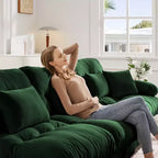 Divano a L a 4 posti per soggiorno, comodo divano Cloud con pouf convertibile, in ciniglia, colore caffè chiaro