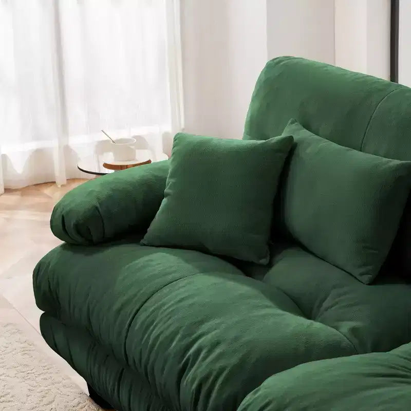 Divano a L a 4 posti per soggiorno, comodo divano Cloud con pouf convertibile, in ciniglia, colore caffè chiaro