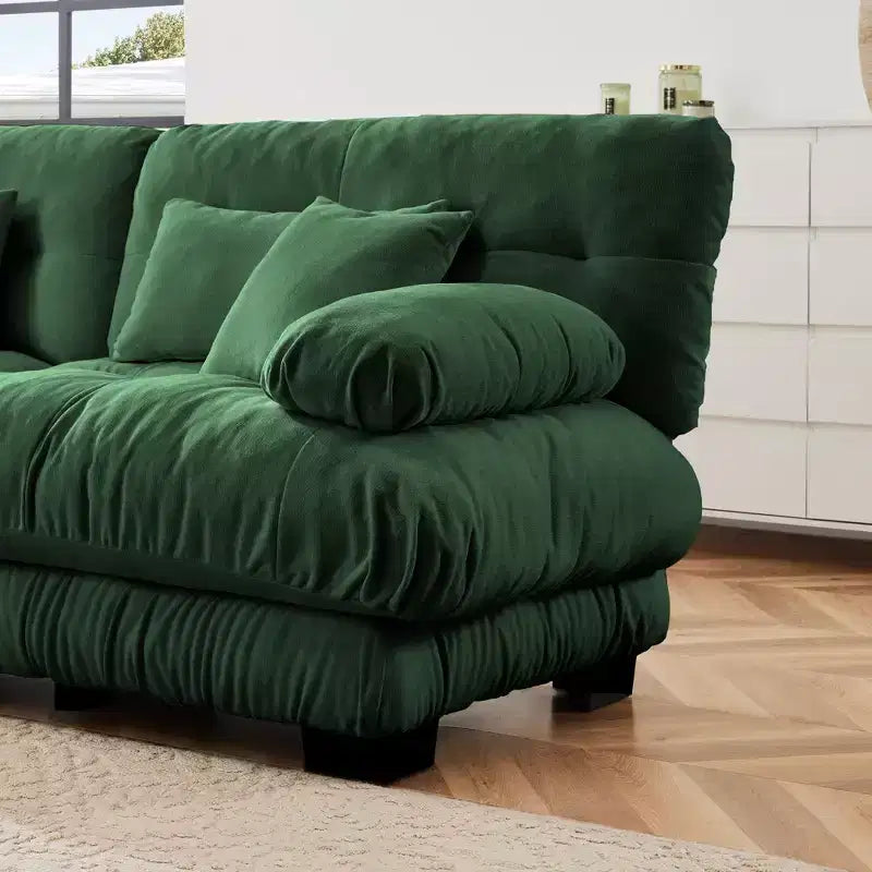 Divano a L a 4 posti per soggiorno, comodo divano Cloud con pouf convertibile, in ciniglia, colore caffè chiaro