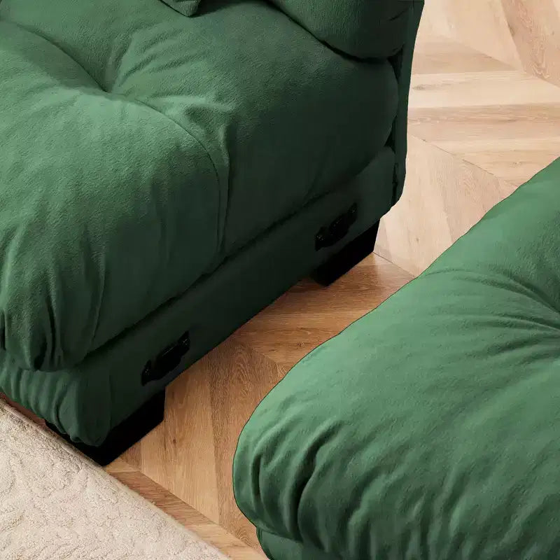 Divano a L a 4 posti per soggiorno, comodo divano Cloud con pouf convertibile, in ciniglia, colore caffè chiaro