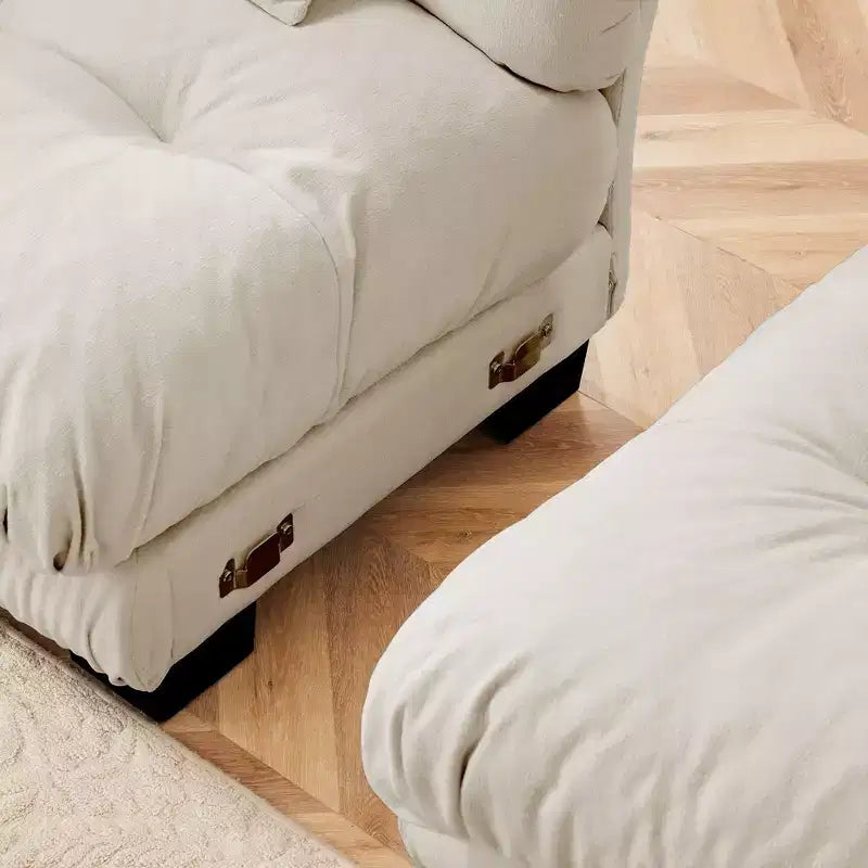 Divano a L a 4 posti per soggiorno, comodo divano Cloud con pouf convertibile, in ciniglia, colore caffè chiaro