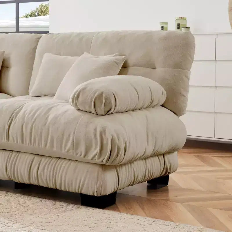 Divano a L a 4 posti per soggiorno, comodo divano Cloud con pouf convertibile, in ciniglia, colore caffè chiaro