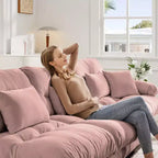 Divano a L a 4 posti per soggiorno, comodo divano Cloud con pouf convertibile, in ciniglia, colore caffè chiaro