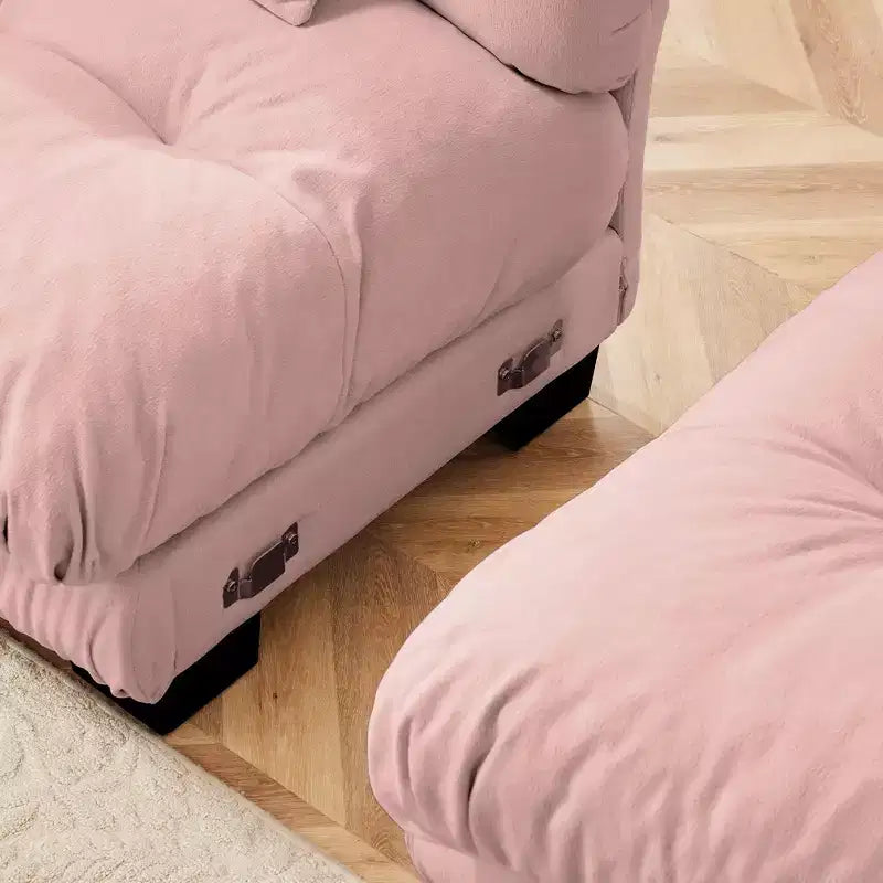 Divano a L a 4 posti per soggiorno, comodo divano Cloud con pouf convertibile, in ciniglia, colore caffè chiaro